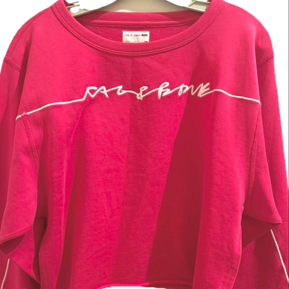 Rag & Bone NWT Pink Logo Sweatshirt Cropped Pullover S